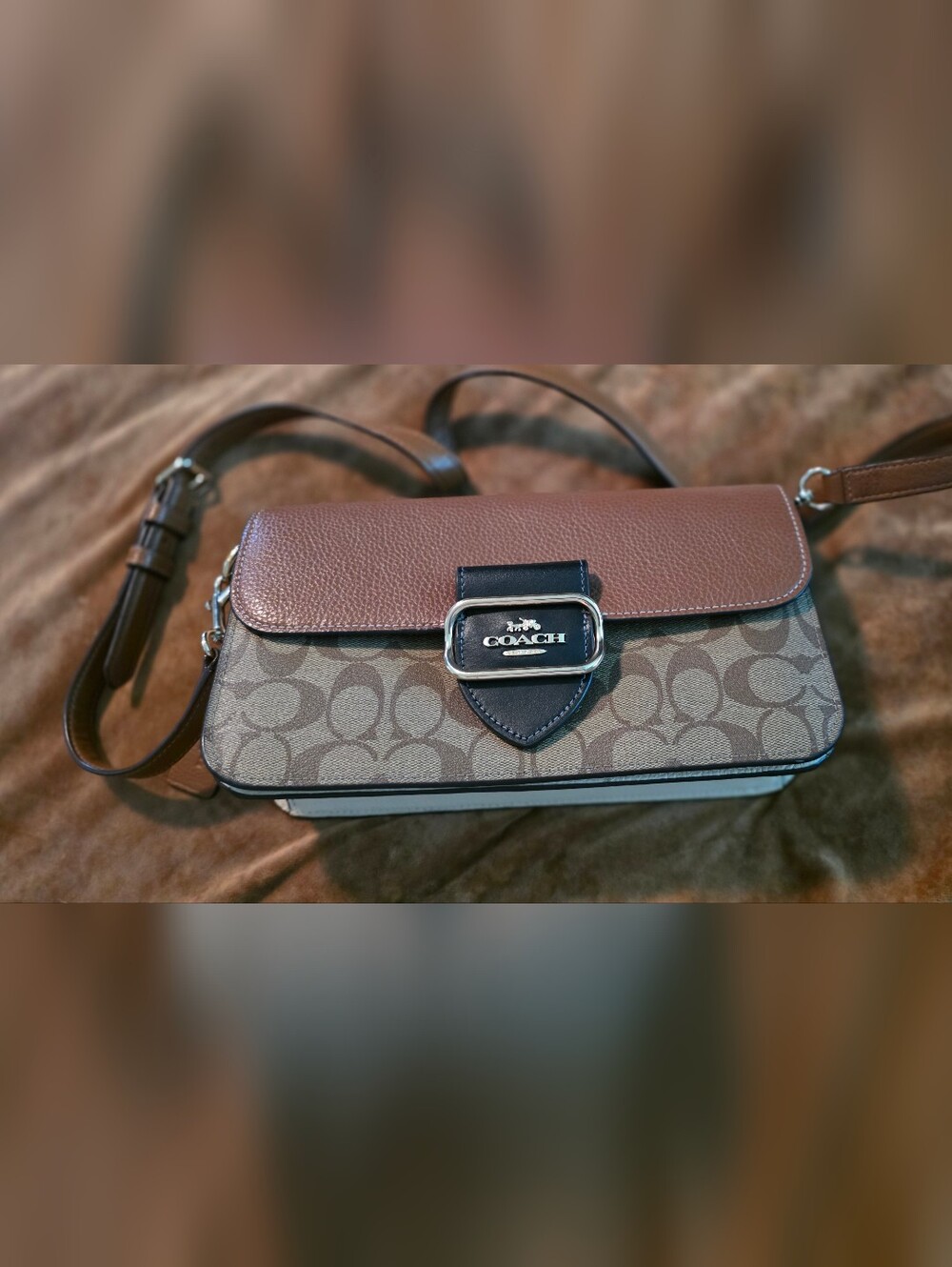 Coach Two-Tone Signature Crossbody in Brown and Tan